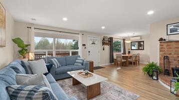 Smart TV, fireplace, video games, DVD player