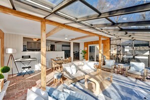 Smart TV, fireplace, video games, DVD player