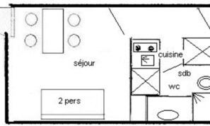 Floor plan - Studio for 2/3 People - Plagne Villages - 009ps - South- Facing Wifi Included (La Plagne-Tarentaise)