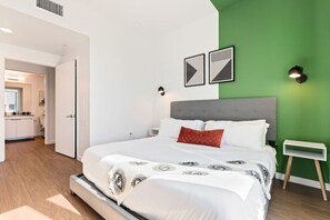 1 bedroom, desk, iron/ironing board, travel cot