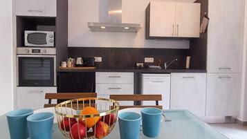 Fridge, microwave, oven, electric kettle