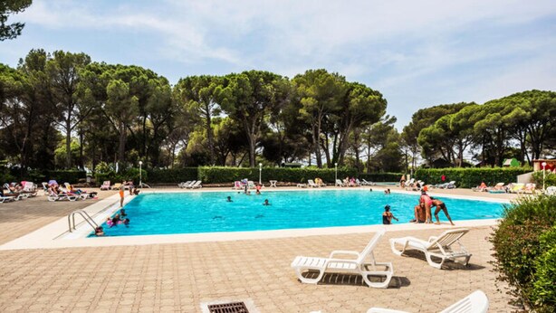A swimming pool surrounded by lounge chairs and trees. - 3-room Apartment for 5 People - Prestige (Saint-Raphael)
