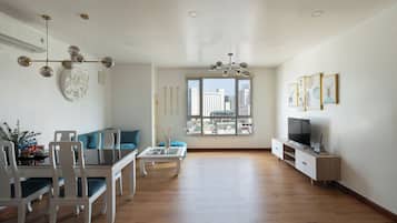 Suíte presidencial, 2 quartos, acesso ao Club Lounge, vista para a cidade | Roupas de cama de algodão egípcio, roupas de cama premium
