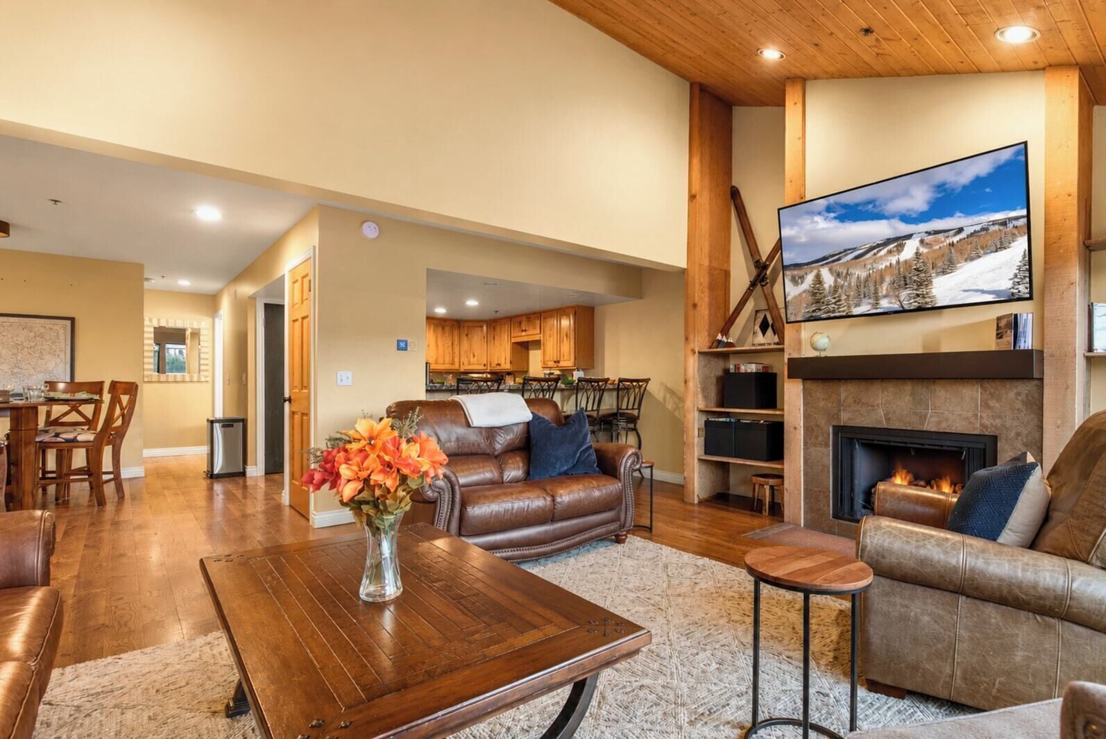 TV, fireplace