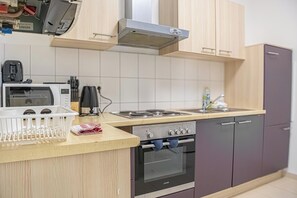Basic Apartment | Private kitchen | Fridge, microwave, oven, stovetop