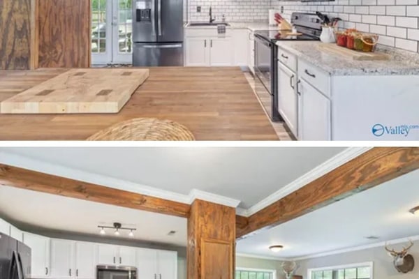 Een microgolfoven, een oven, een kookplaat, een vaatwasser