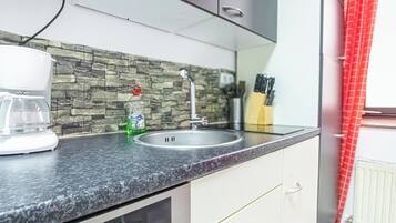 Lägenhet Basic | Eget kök | Minikylskåp, mikrovågsugn, spishäll och diskmaskin