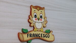 A wooden sign with a cartoon owl and the name "FRANCESCO" on it. - La casetta di Fra & Giu (Longobucco)