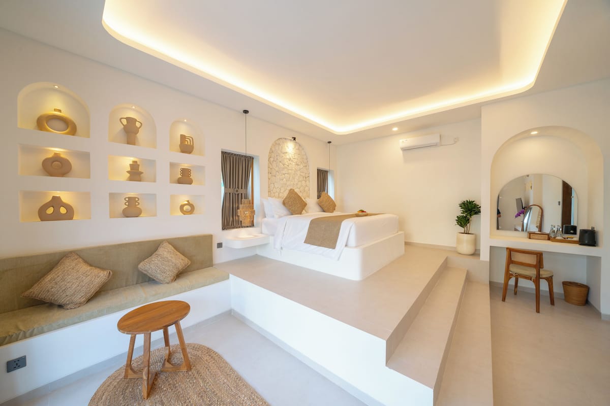 Luksushuvila, 1 suuri parisänky, yksityinen uima-allas | Työpöytä, kannettavalle tietokoneelle sopiva työtila, ilmainen Wi-Fi