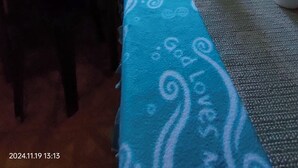 Une pièce comprenant un bureau, une chaise, un lit recouvert d’une couvre-lit à motifs bleus, un téléphone intelligent posé sur le lit, une plante en pot et une fenêtre avec des rideaux.