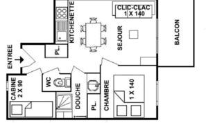 Floor plan - 2-room Apartment in Les Saisies for 6 People (Villard-sur-Doron)