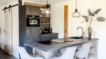Fridge, microwave, coffee/tea maker, electric kettle