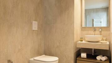 Hair dryer, towels, toilet paper