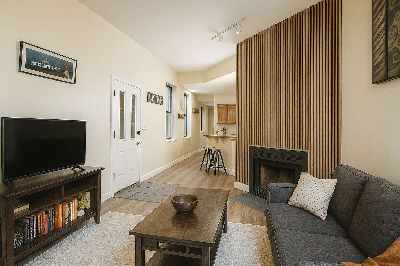 TV, fireplace, offices