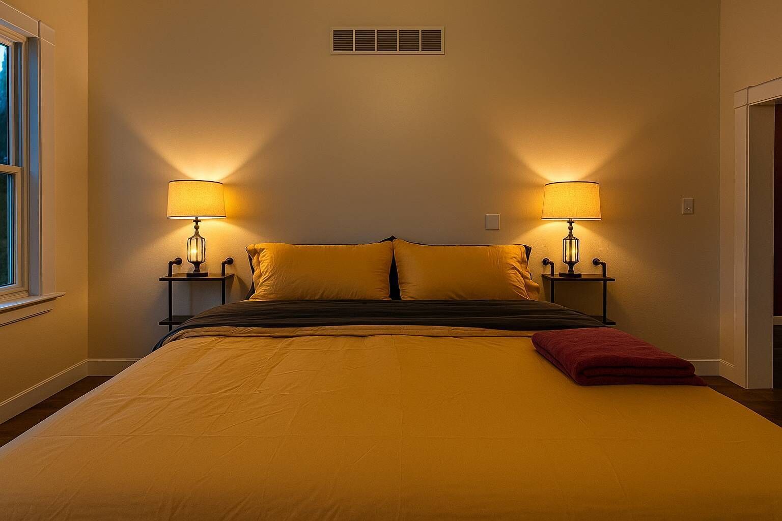 Escritorio, tabla de planchar con plancha, wifi y ropa de cama 