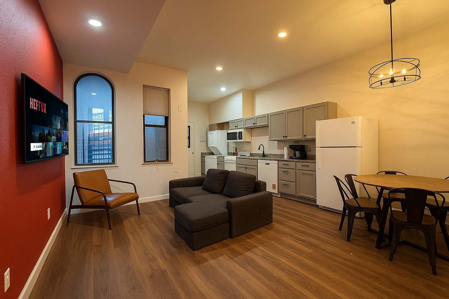 TV, fireplace, offices