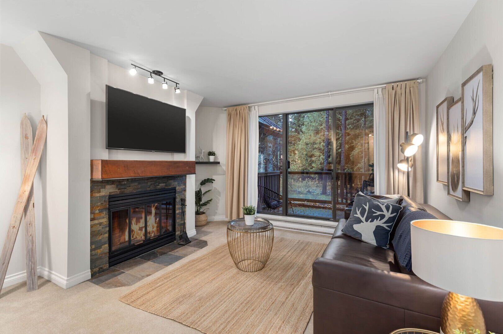TV, fireplace