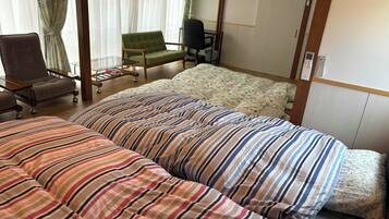 Desk, laptop workspace, free WiFi, bed sheets