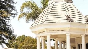 A gazebo-style structure with columns, labeled "The Grill at Silverado." - Napa Escape Luxe King Bed Near Wineries & Spa (Napa)
