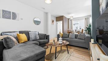 TV, books, video library, stereo