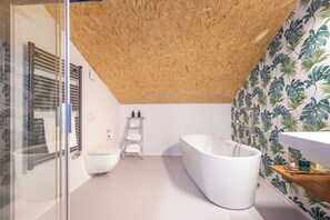 Douche, sèche-cheveux, serviettes fournies, savon