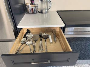 Fridge, microwave, oven, dishwasher