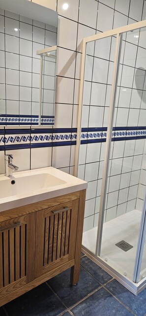 Dusche, Haartrockner, Handtücher, Seife