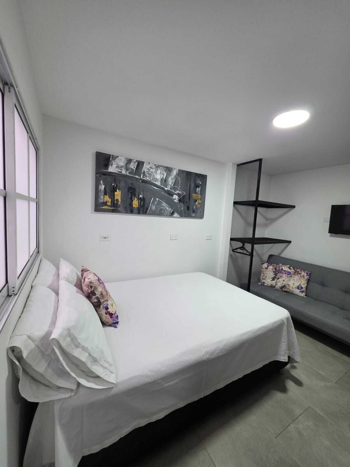 Habitación empresarial, 1 cama matrimonial, aire acondicionado, vista al patio | Tabla de planchar con plancha y wifi gratis 