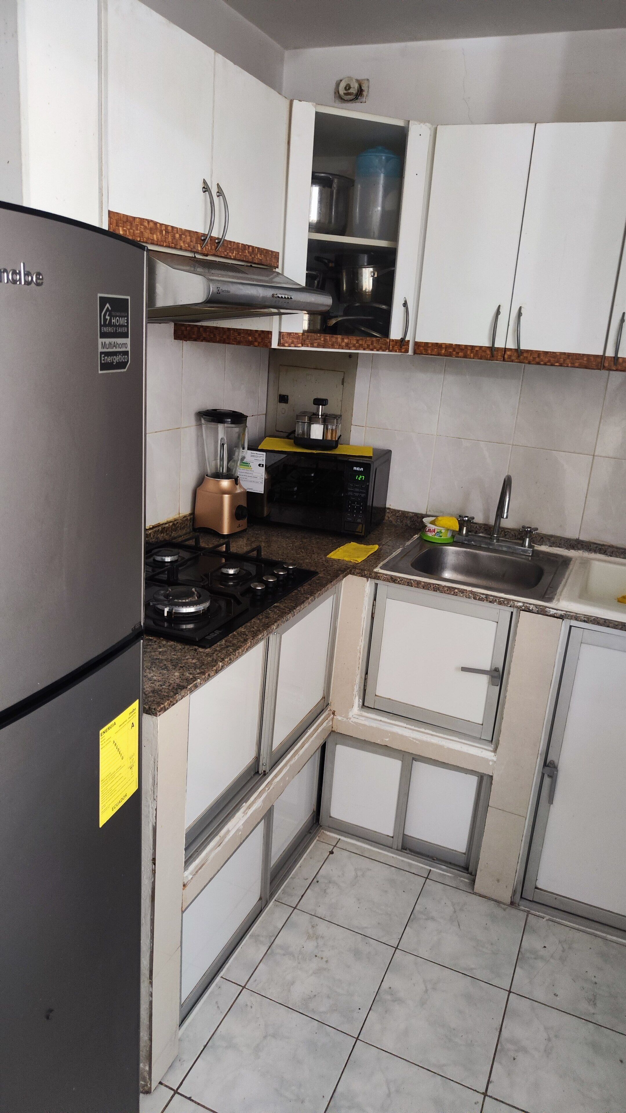 Réfrigérateur, micro-ondes, plaque de cuisson, lave-vaisselle