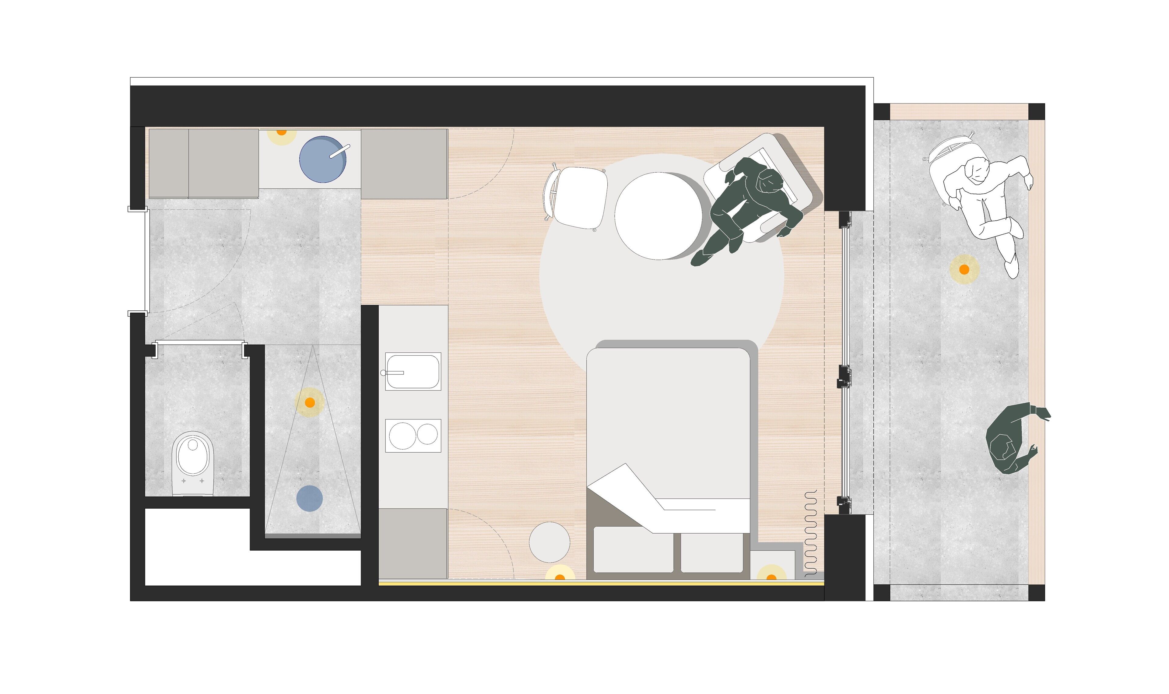 خزنة داخل الغرفة ومساحة عمل للكمبيوتر المحمول وستائر تعتيم