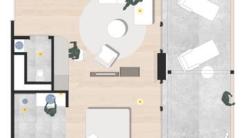 Signature-Suite | Zimmersafe, laptopgeeigneter Arbeitsplatz, Verdunkelungsvorhänge