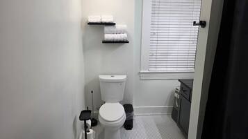 Séchoir à cheveux, serviettes fournies, savon, papier de toilette