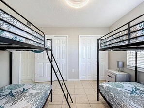 4 bedrooms, desk, iron/ironing board, travel cot