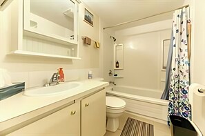 Een haardroger, handdoeken, zeep, toiletpapier