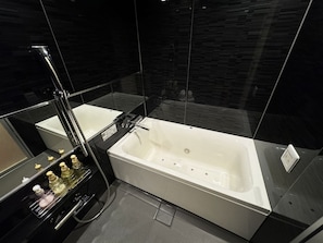 Bathroom | Combined shower/tub, towels, shampoo, toilet paper