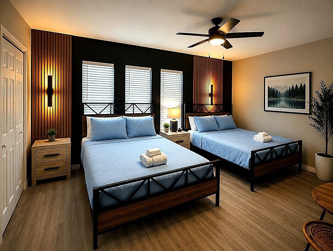 11 habitaciones, escritorio y tabla de planchar con plancha 