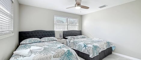 4 bedrooms, desk, iron/ironing board, travel crib