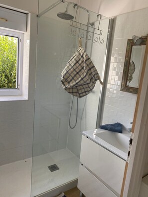 Regadera, secadora de cabello, toallas, jabón 