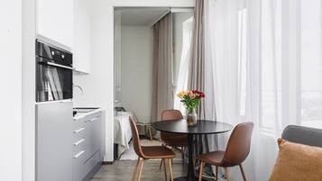 Superior Studio, 1 Queen Bed with Sofa bed, Kitchen, City View | Individually decorated, individually furnished, desk, laptop workspace