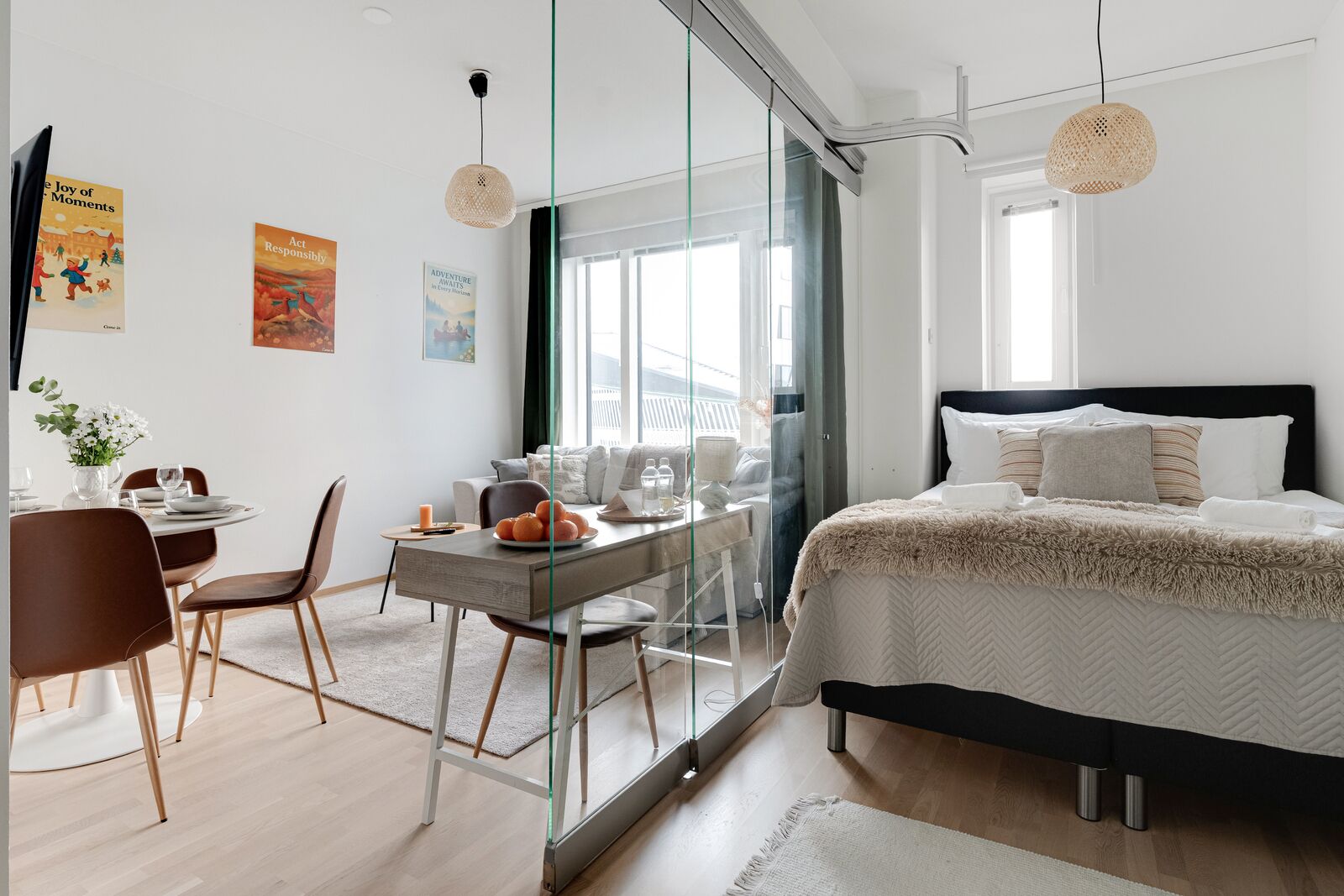 Superior Studio, 1 Queen Bed with Sofa bed, Kitchen, City View | Living area | 55-inch flat-screen TV with cable channels