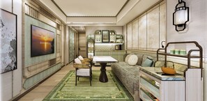 Suite « Premier », 1 très grand lit (Horizon) | Coin séjour | Télévision LCD de 50 pouces avec chaînes par câble