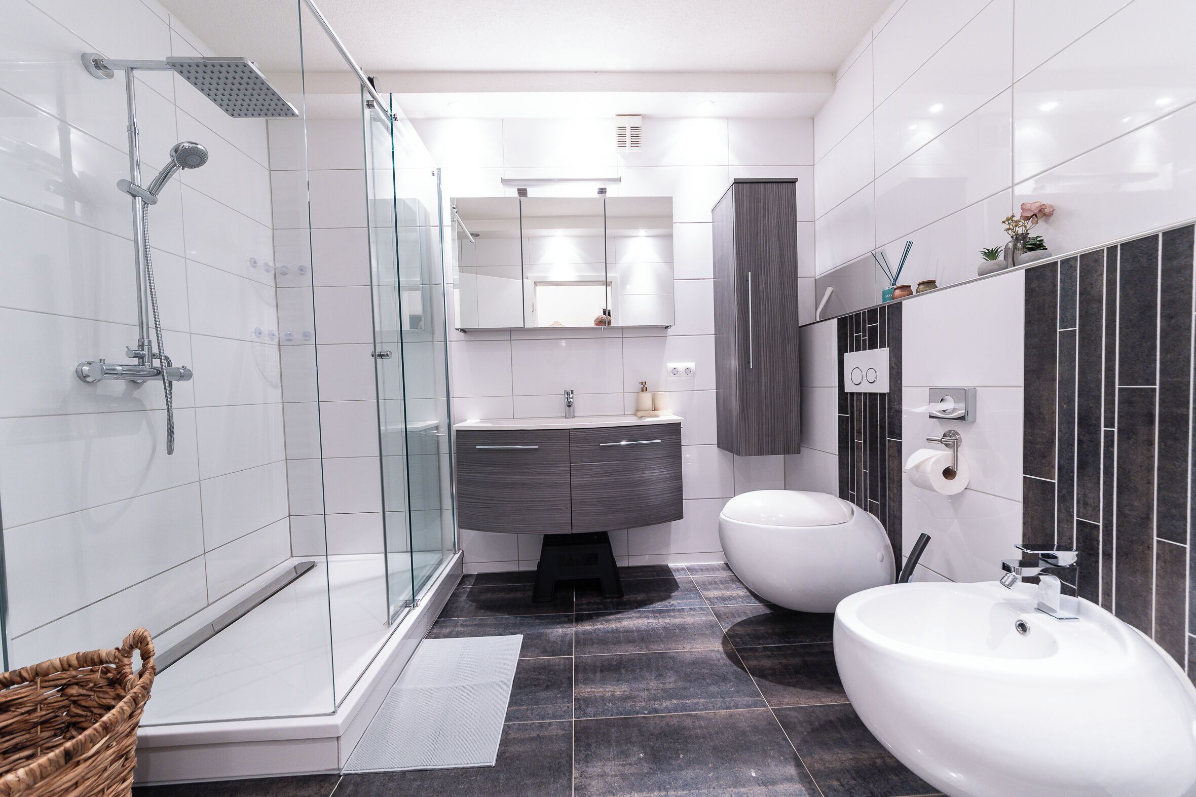 Ducha, secador de pelo, bidet, toallas