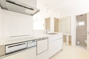 Fridge, microwave, dishwasher, high chair