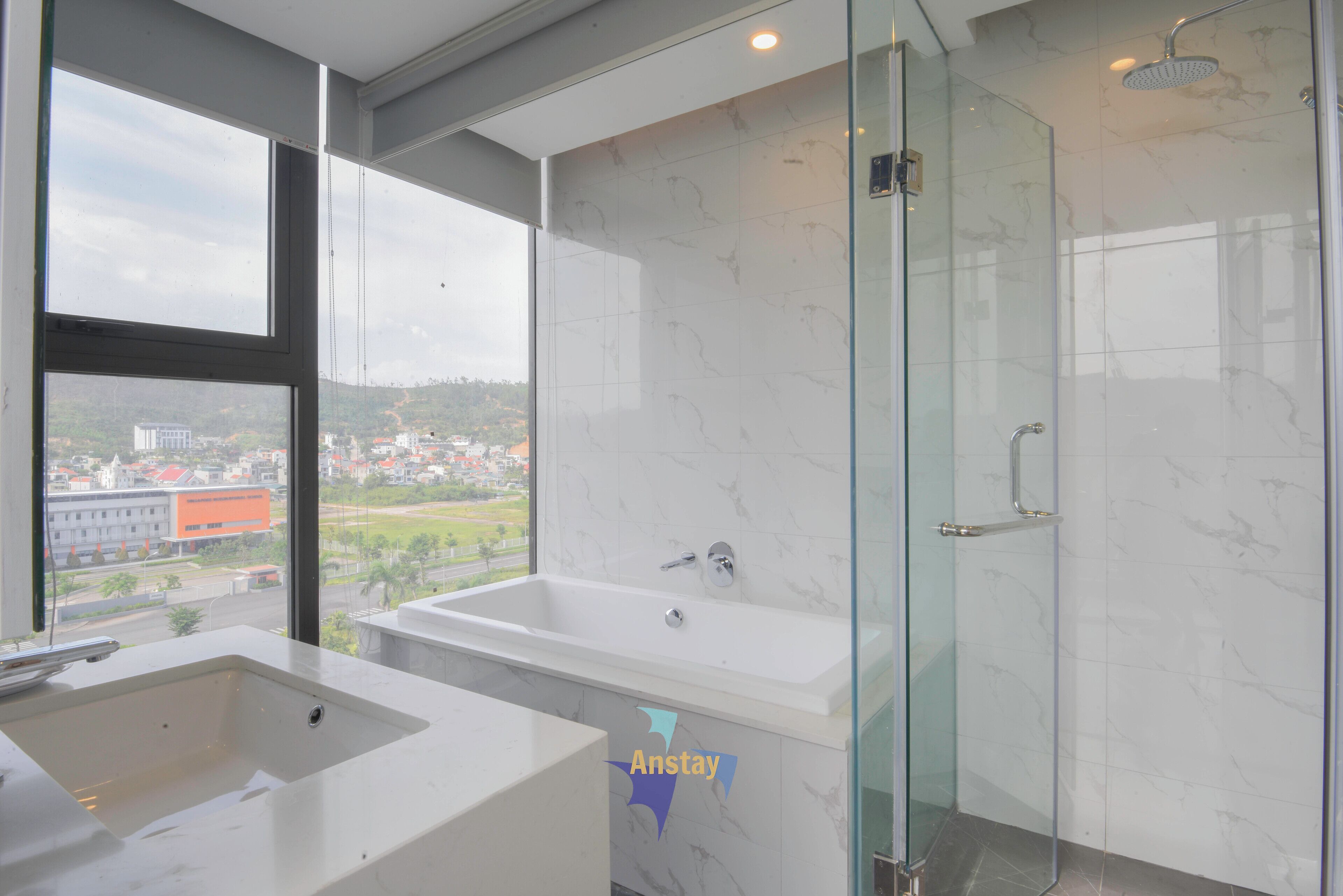 Shower, jetted tub, hair dryer, bidet