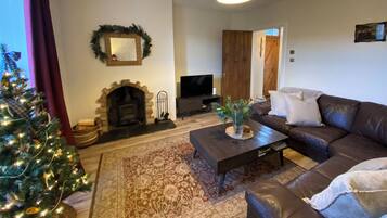 Una televisión, una chimenea