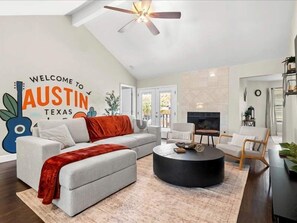 TV, fireplace, DVD player - Poolside Paradise Game Room Fire Pit Hot Tub (Round Rock)