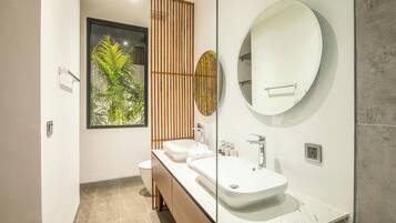 Secador de cabelo, toalhas de banho