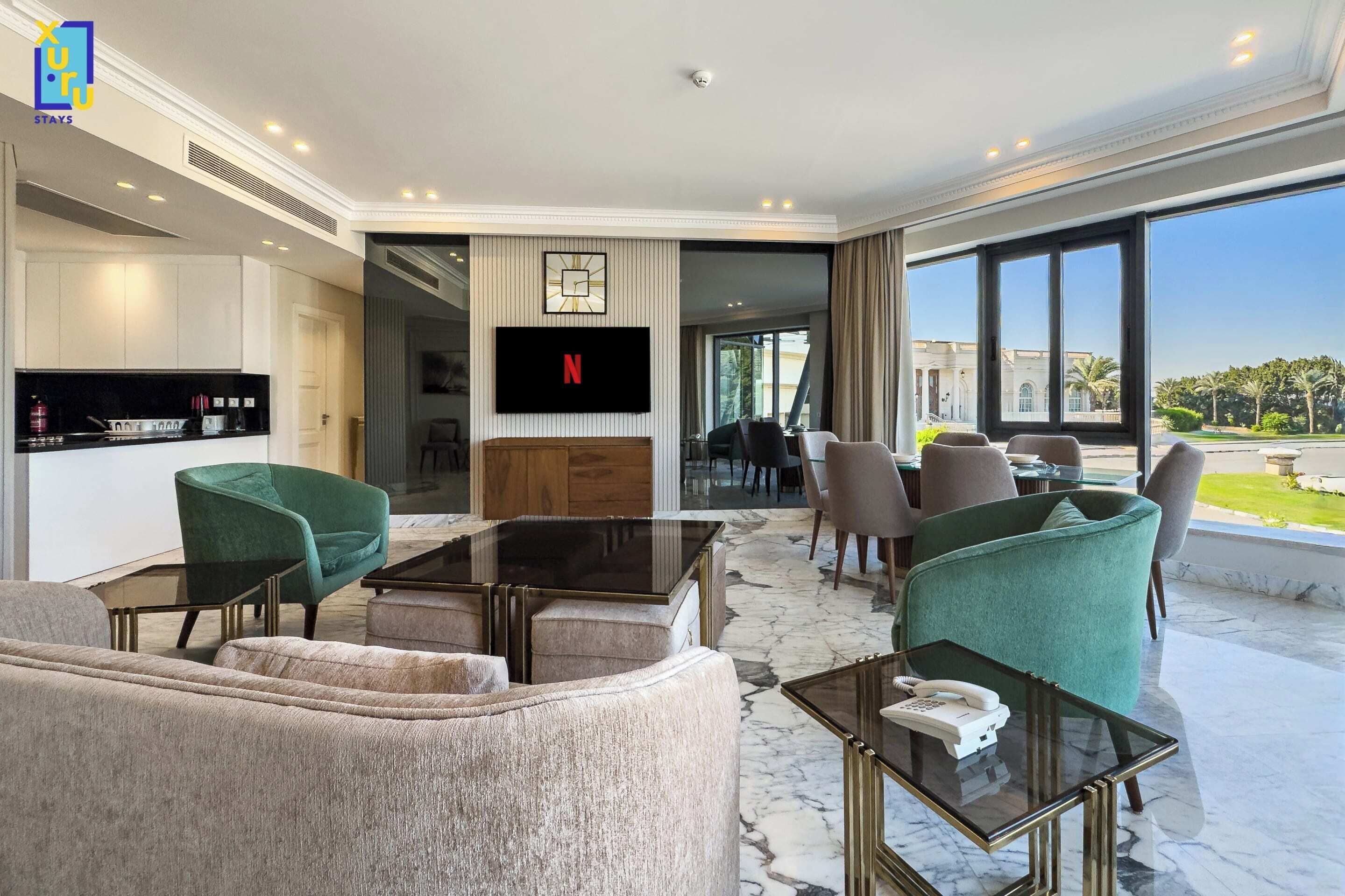 Basic Apartment | Living area | 65-inch TV with satellite channels