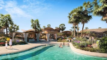 4 piscine all'aperto, cabanas (a pagamento), ombrelloni da piscina