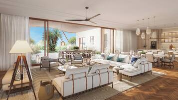 Suite Grand, 1 letto king, vista mare | Area soggiorno | Smart TV 65 pollici con canali via cavo, Netflix, tavolo da ping pong